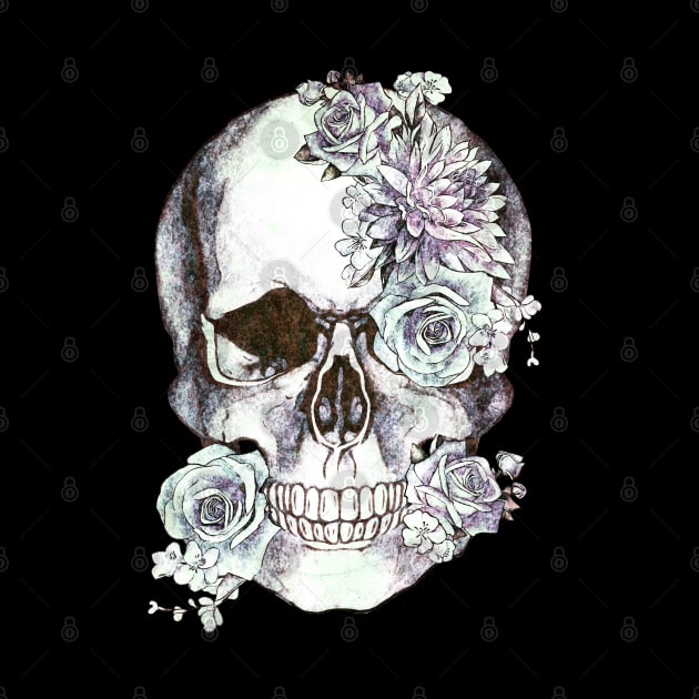 Floral Skull antiche white roses and peony by Collagedream