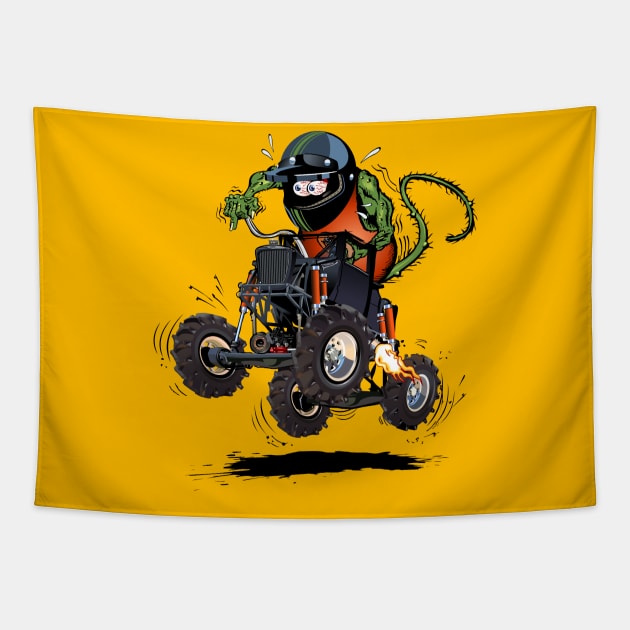 Cartoon monstertruck rat rod Tapestry by Mechanik