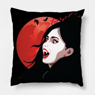 Vampire woman with red eyes and moon Pillow