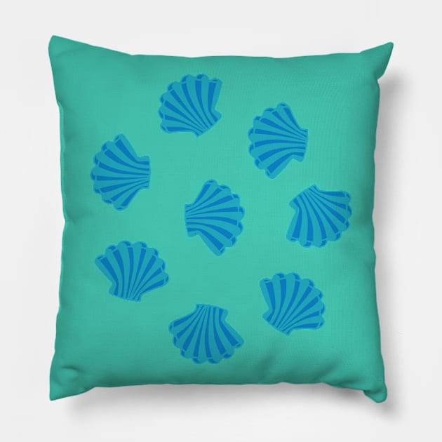 SEASHELLS Scattered Tropical Scallop Clam Shells Undersea Ocean Sea Life in Blue and Aqua Turquoise - UnBlink Studio by Jackie Tahara Pillow by UnBlink Studio by Jackie Tahara