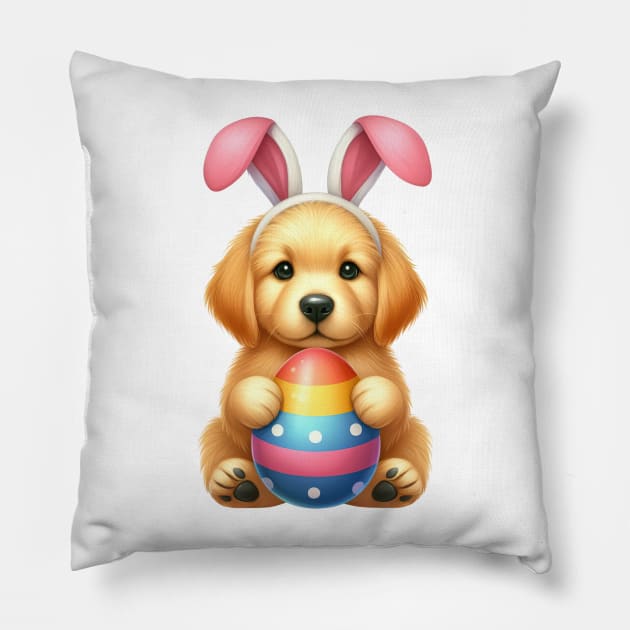 Easter Golden Retriever Dog Pillow by Chromatic Fusion Studio