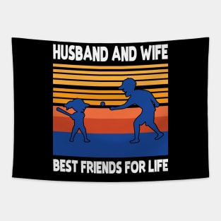 Husband Wife Playing Baseball Together Best Friends For Life Happy Father Mother Day Tapestry