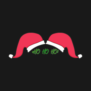 Santa Hat Mustache Black Background T-Shirt