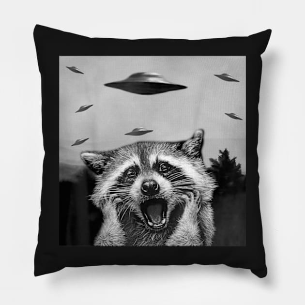 Alien UFO Funny Raccoon Stuffed Animal For Men, Women, Kids T-Shirt Pillow by YolandaRoberts