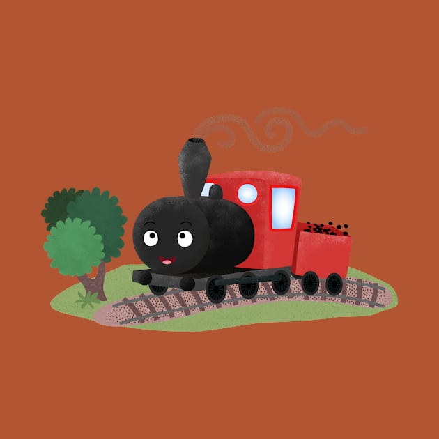 Cute steam train locomotive cartoon illustration by FrogFactory