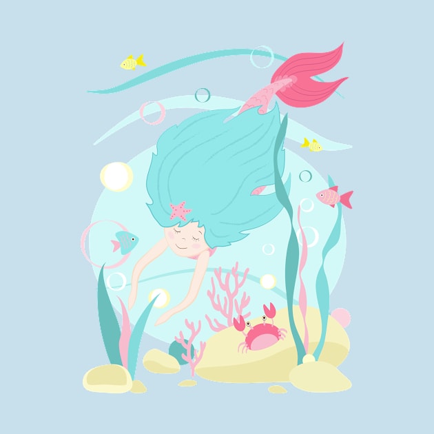 Cute Mermaid Diving Under the Sea by in_pictures