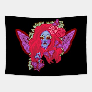 Crimson Violet Butterfly Lady Tapestry