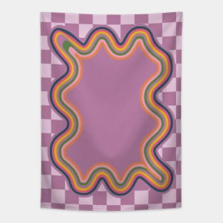 Purple Checkerboard Wavy Lines Tapestry