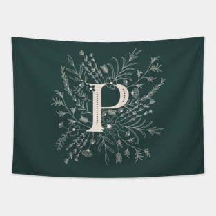 Botanical Letter P (Forest Green) Tapestry