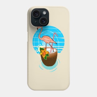 flamingo in a coconut in the tropics Phone Case