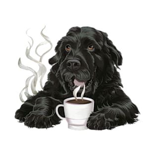 Lazy Black Dog Drinking Coffee T-Shirt