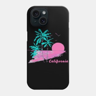 California Dreaming Bright Sunrise or Sunset Over the Beach and Ocean with Palm Trees and Birds Phone Case