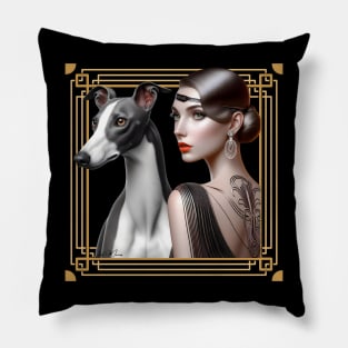 Art Deco Style Greyhound And Lady Pillow