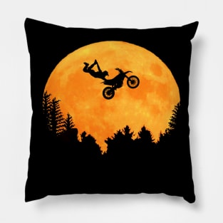 Motocross motorcycle with moon dirt bike racing at night Pillow