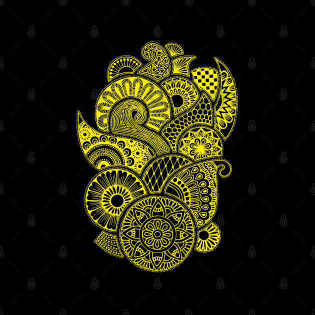 Abstract Mandala design (yellow on black) by calenbundalas