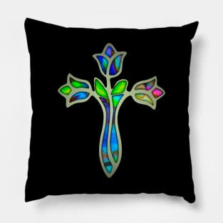 Stained Glass Rose Cross Pillow