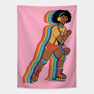 Vintage Roller Girl on Rollerblades // Rainbow Skater Tapestry