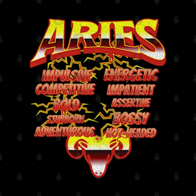 Aries Retro 90s Band Zodiac Birthday Traits Lightning by Lavender Celeste