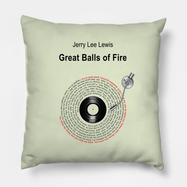 GREAT BALLS OF FIRE LYRICS ILLUSTRATIONS Pillow by Vansa Design