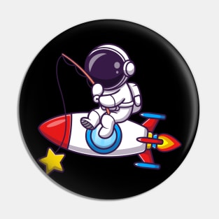 Astronaut Fishing Star On Rocket Cartoon Pin