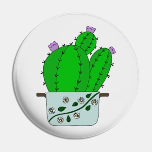 Cute Cactus Design #136: Echinocereus Cacti With Blooms In A Daisies Pot Pin