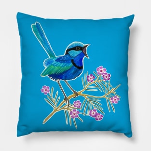 Blue Wren and Geraldton Wax Pillow