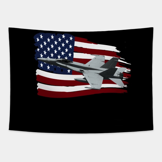 McDonnell Douglas F/A-18 Hornet US Flag Tapestry by Dirty Custard Designs 