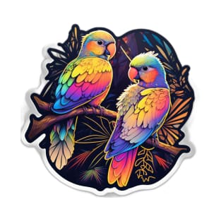 Colourful Parrots Sitting on Branch T-Shirt