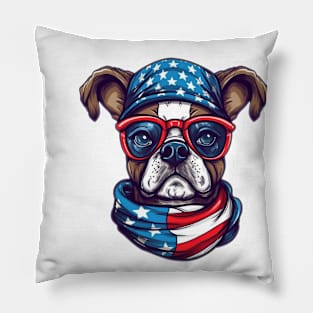 Patriotic Dog, 4th of July Design Pillow