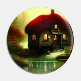 Sparkling Fantasy Cottage with Lights and Glitter Background in Forest, Scenery Nature Pin