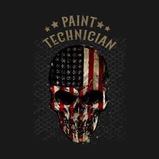 Paint Technician - Watercolor Skull in American Flag Design T-Shirt