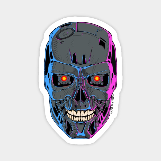 Terminator Skull - T-800- Pink and blue Magnet by Dark & Sticky