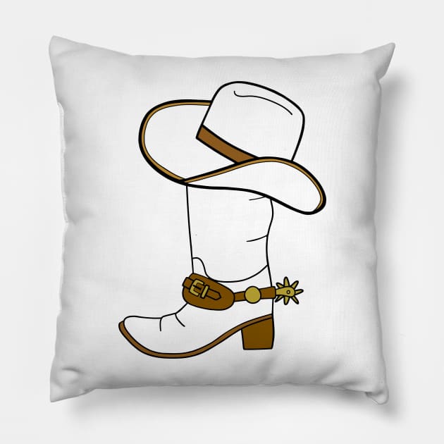 WHITE Cowboy Boot And Hat Pillow by SartorisArt1