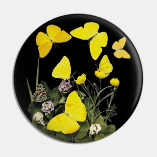 Yellow Butterflies & Flowers -Black Edition Pin