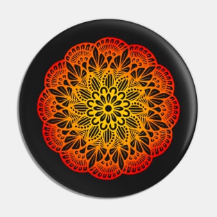 Red-Orange Flower Mandala Pin