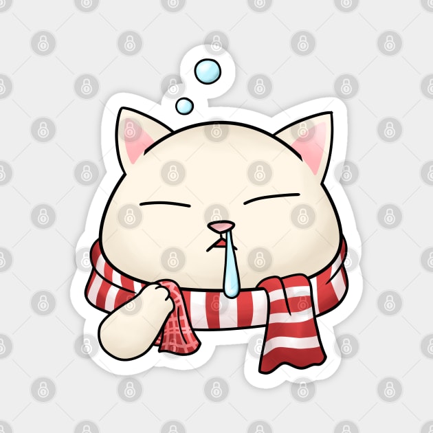 Meowy Christmas Cute Sleepy Cat wearing Scarf Magnet by Takeda_Art