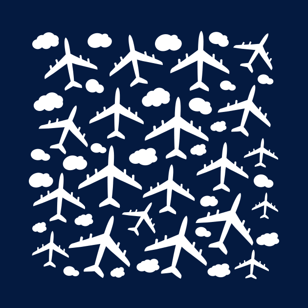 Blue flying airplanes aircraft pattern by Baobabprintstore