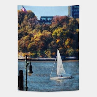 Manhattan NY - Sailboat Near Chelsea Pier Tapestry