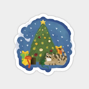 Christmas cat with Christmas tree and presents Magnet