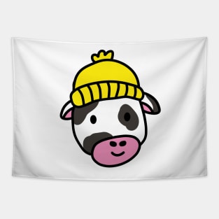 Cute cartoon dairy cow wearing a wooly hat Tapestry