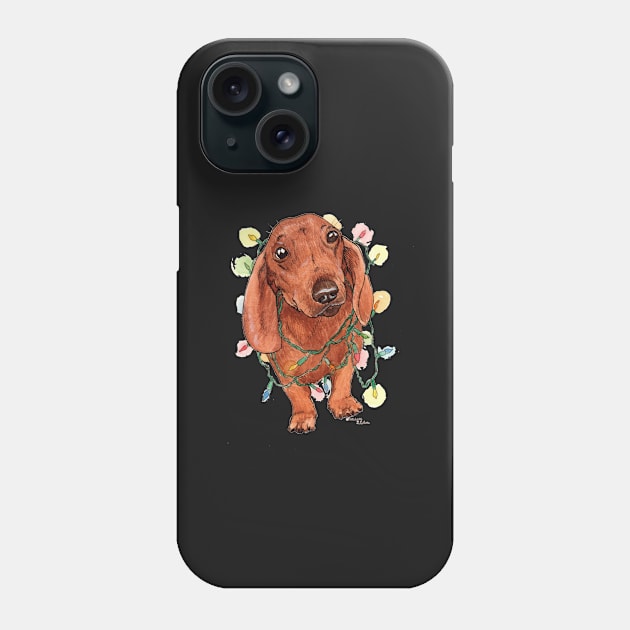 Dachshund with Christmas Lights Phone Case by Csieben