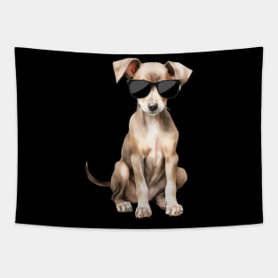 Greyhound Puppy Wearing Sunglasses Tapestry