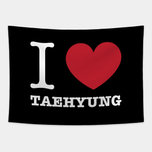 I love BTS Taehyung typography white Morcaworks Tapestry