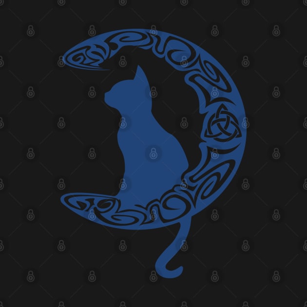 Blue Carved Celtic Moon Cat Triquetra by DepicSpirit