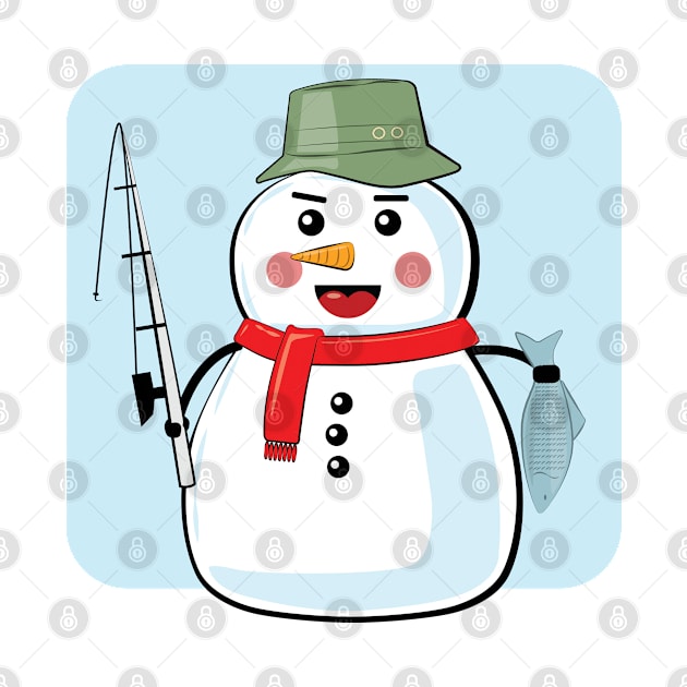Snowman Fisher - Funny Illustration by DesignWood Atelier