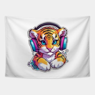 Pawsome Beats: The DJ Tiger Cub Tapestry