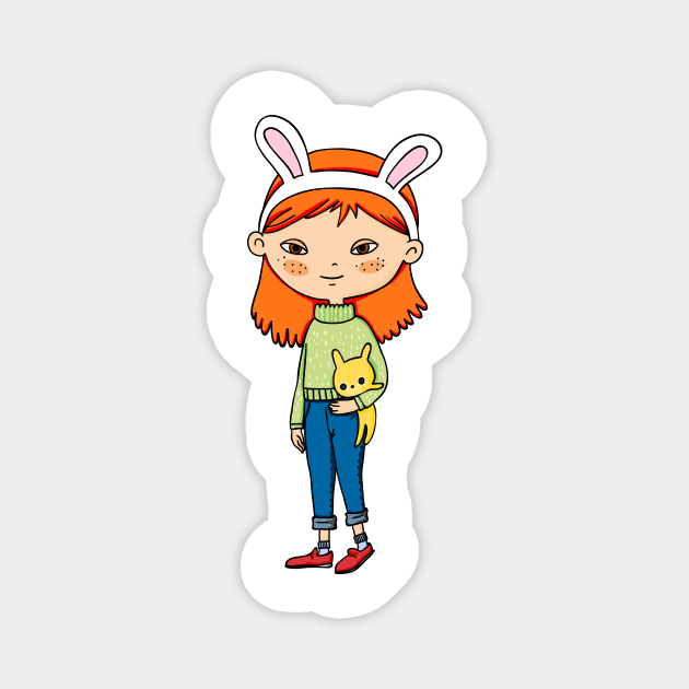 Cute girl with rabbit ears Magnet by InshynaArt