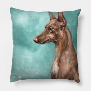 Painting of a Pharaoh Hound Dog on Green Blue Background Pillow