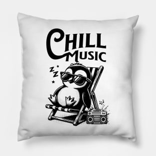 CHILL OUT MUSIC  - Chillax Penguin (black) Pillow