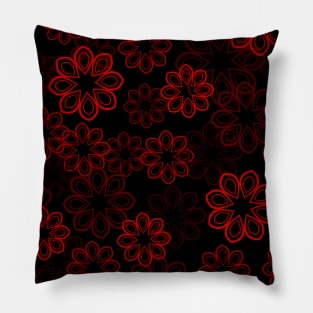 Neon Floral Red on Black Pillow